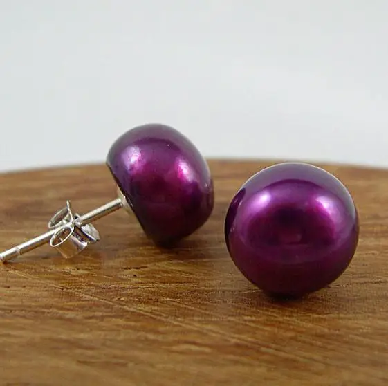 Favorite Pearl Earrings AAA 8-8.5MM Dark Purple Natural Freshwater Pearl Stud Earrings Classic Wedding Birthday Party Women Gift