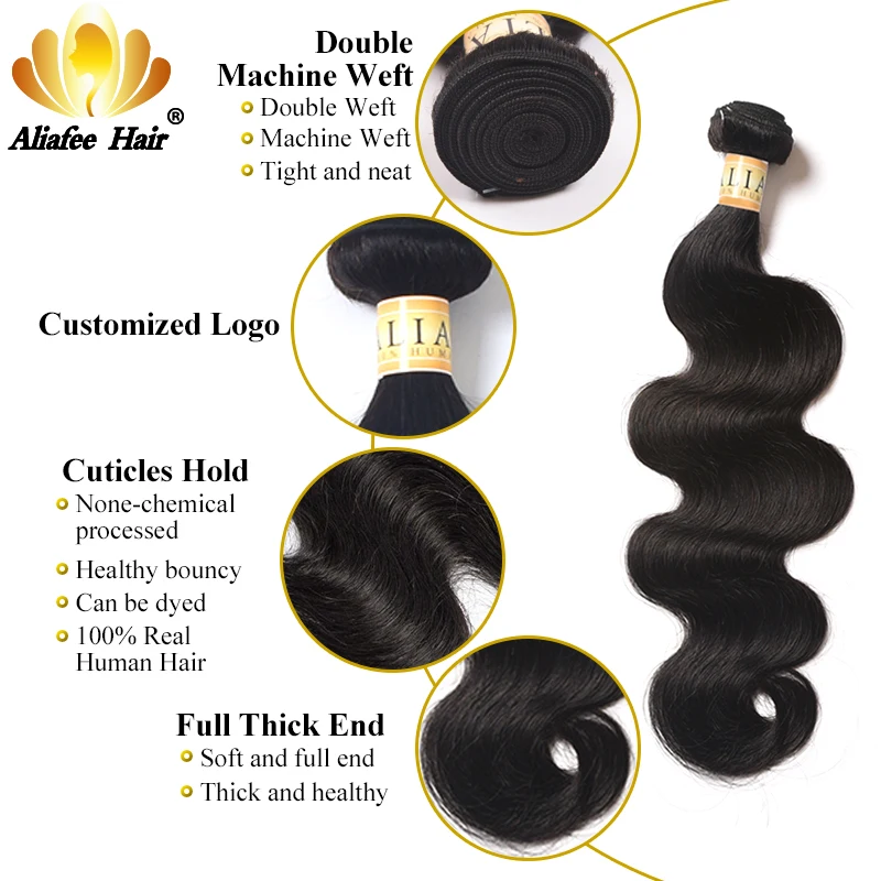 Aliafee – tissage en lot malaisien Non Remy Body Wave, couleur naturelle # T1B/27, 8-30 pouces, 100% cheveux naturels, Extension capillaire, 3 lots