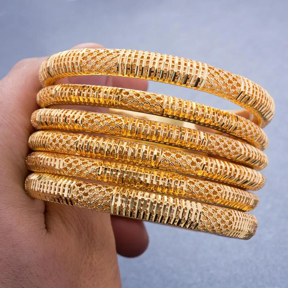 Wando 6pcs Ethiopian Jewelry Gold Color Bangles For Women Girl Dubai Gold Bangles For African  Bracelets  Women Gifts b141