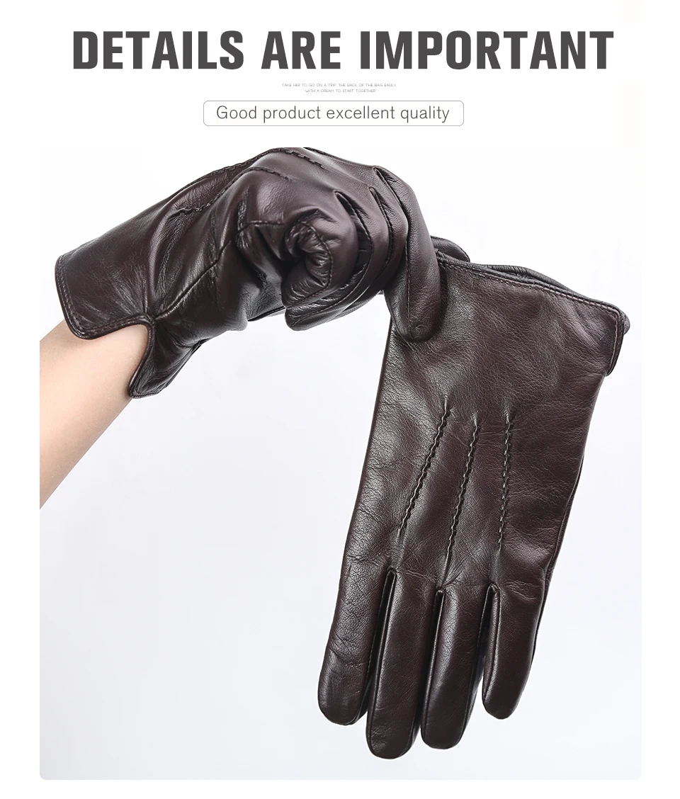 Comfortable Keep Warm Gloves Male Winter, Water Ripple Design Sheepskin Men's Gloves, Black Men's Leather Gloves-8001Y