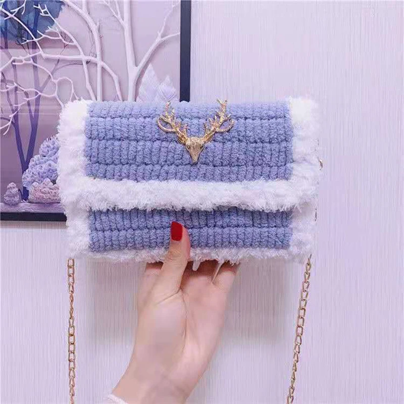 Cute Hand Weaving Bag Materials Package DIY Handcraft Bags Making Latch Hook Mesh Cloth Prcatical Wool Bags Selfmade Accessories