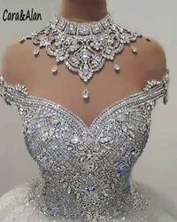 Royal Princess Wedding Dress For Bride 2025 High Neck Luxury Arabic Bridal Gowns Crystal Beaded robe de mariage Customized