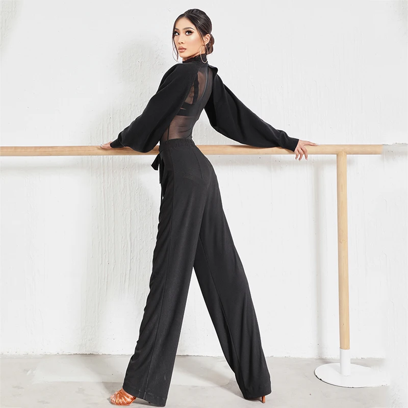 New Modren Lace-Up Stretch Straight-Leg Trousers National Standard Dance Practice Clothes Latin Ballroom Dancing Pants SL5980