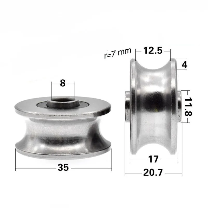 4pcs/10pcs U Groove Radian Radius 7mm Guide Wheel 8*35*17mm Stainless Steel Pulley Waterproof And Antirust 8x35x17mm