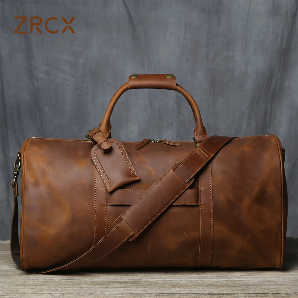 

ZRCX Retro Men's Hand Luggage Bag Travel Bag Geunine Leather Large Capacity Single Shoulder Messenger For 15 Inch Laptop