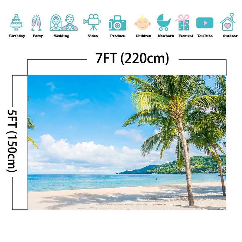 Mocsicka Summer Beach Holiday Photography Backdrops Palm Trees Sea And Blue Sky Adult Portrait Hawaiian Background Photo Studio