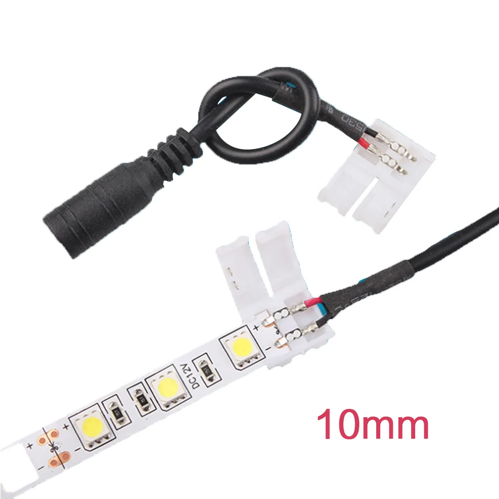 

5pcs/lot DC Connector to 2pin 8mm 10mm Free Welding Connector 5.5*2.1mm Jack Cable Wires Adapters for Single Color LED Strip