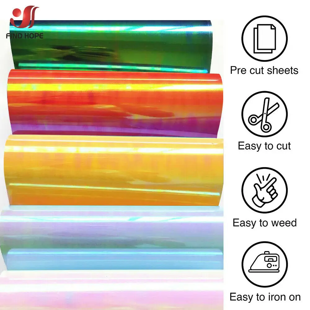 Holographic Heat Transfer Vinyl Sheet Iron-on Heat Press T-shirt For Cut Film HTV Printing Clothing Christmas Decor