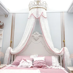 White Lace Bed Valance Bedroom Decorative Mosquito Net Double-layer Yarn Metal Crown Bedside Curtain Home Decor Mosquito Nets
