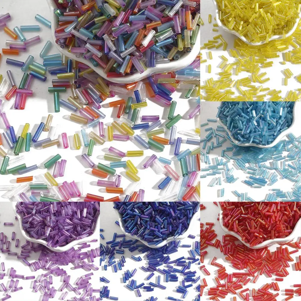 300pcs/lot 2x7mm Crystal Long Tube Beads Lined Bugle Czech Glass Seed Spacer Beads For Jewelry Making DIY