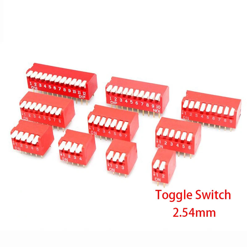 10PCS Slide Type Switch Module 1 2 3 4 5 6 7 8 9 10 12 Bit 2.54mm Position Way DIP Red Pitch Toggle Switch Red Snap Switch