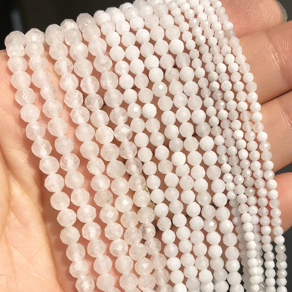 

2 3 4mm Natural Faceted White Moonstone Gem Stone Beads Round Mineral Beads For Jewelry Making DIY Bracelet Earrings Accessories