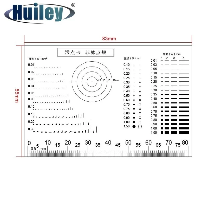 Carte de comparaison de tache de film transparent, jauge de point, carte de comparaison de fissure d\'abonnés, ligne de point l\'horloge, inspection