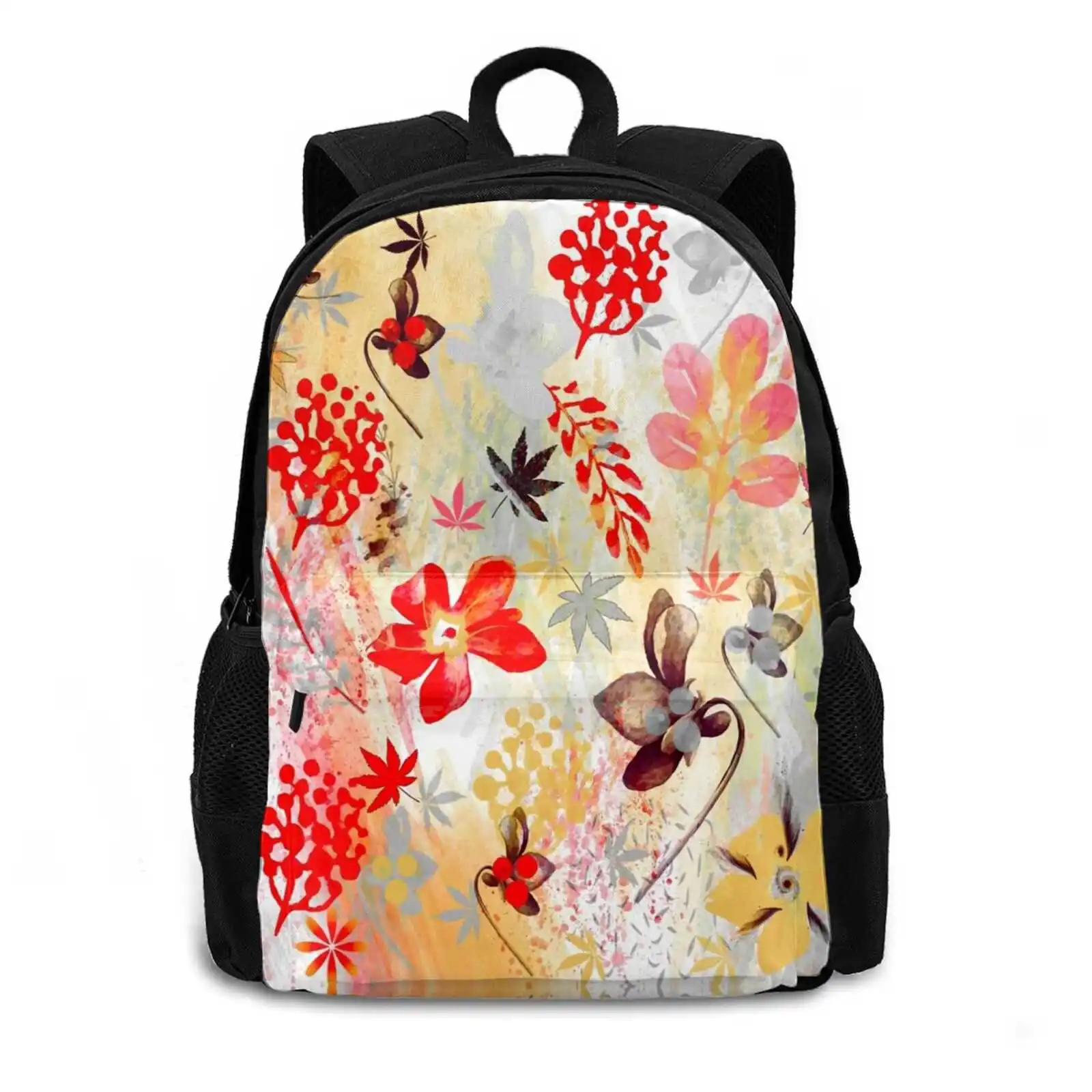 Just Flowers Large Capacity School Backpack Laptop Travel Bags Floral Flower Hibiscus Bloom Tropical Pattern Patterns Petals