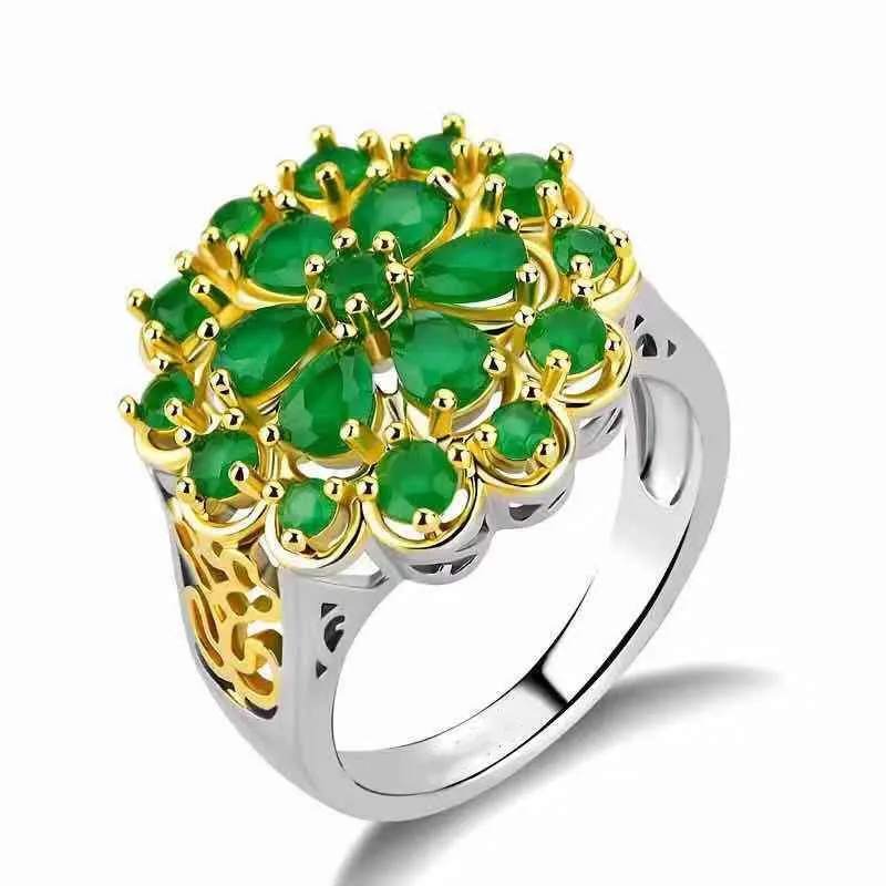 Milangirl  New Ring Fashion Green Flower Shaped Inlaid Zircon ladies Jewelry Crystal Ring  ladies Ring Engagement Ring