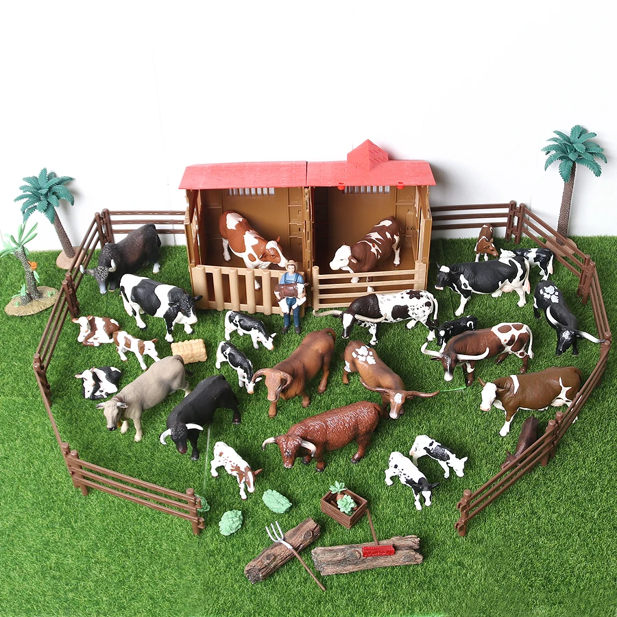 Simulation Farm World milk Cow Cattle Bull Calf yak Muskox Educational animal model figurine toy home decor Gift For Kids