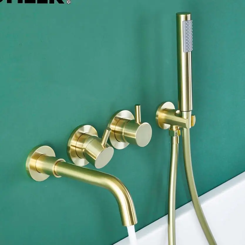 brush gold bathtub faucet brass shower bathroom wall bathroom faucet shower furniture set shower mixer brushed brass shower head