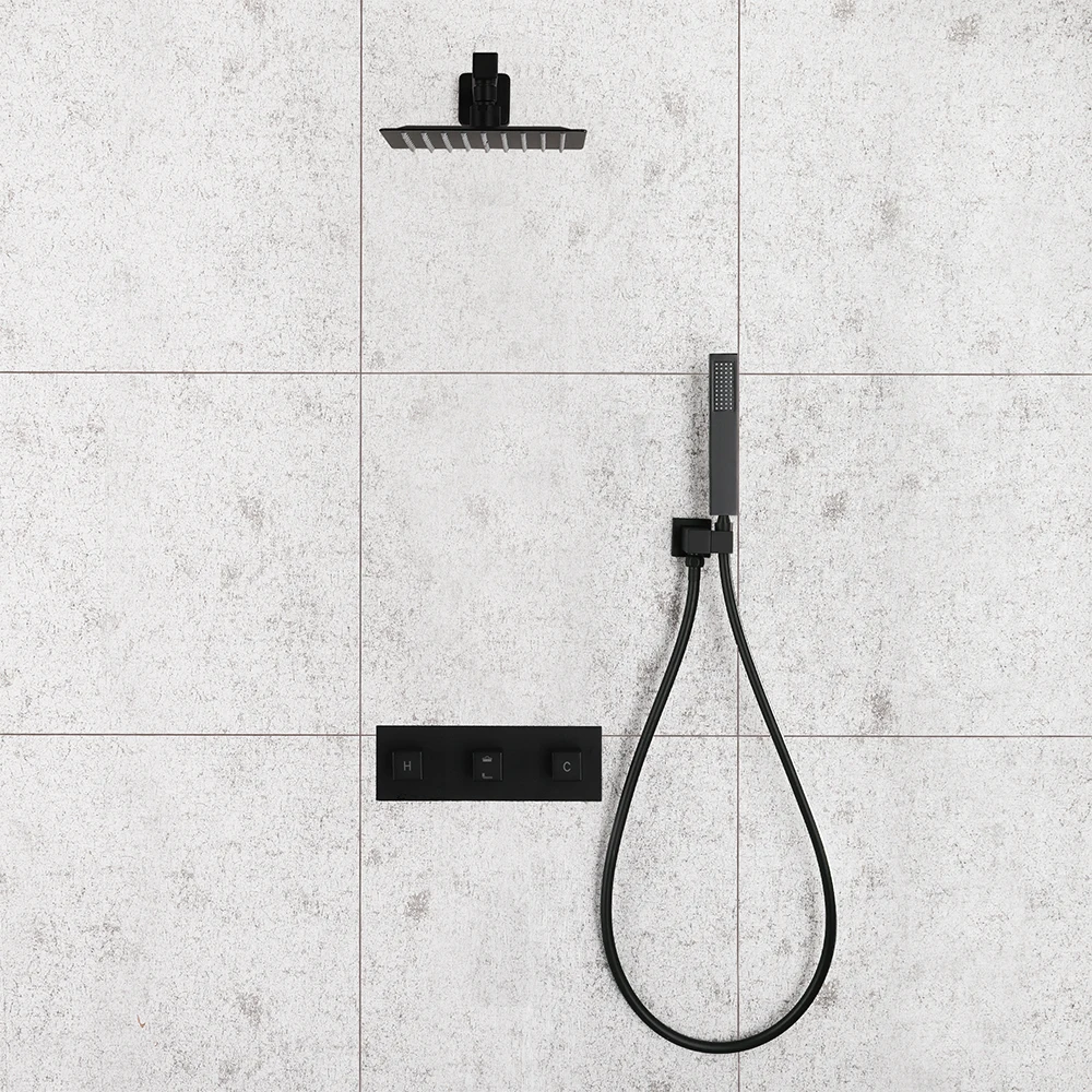 

SKOWLL Rainfall Shower Faucet Wall Mounted Bathroom Shower Mixer Set Rain Shower Head System with Handheld, Matte Black SK-7803B