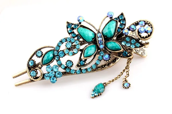 Classic Retro Ethnic Style Crystal  Hair Pins Bridal Headwear  Rhinestone Butterfly Hair Clips Women Hair Accessories Jewelry