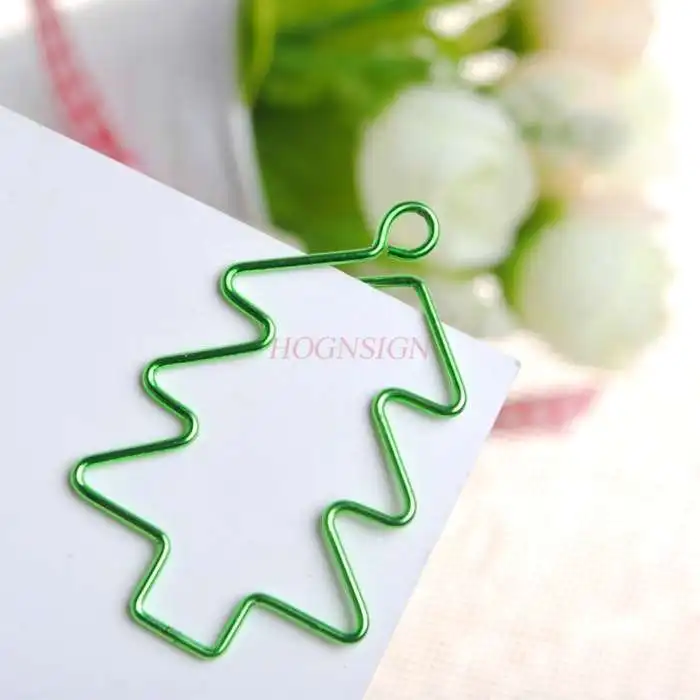 6pcs Bright Green Christmas Tree Paper Clip Bookmark Color Paper Clip Metal Paper Clip