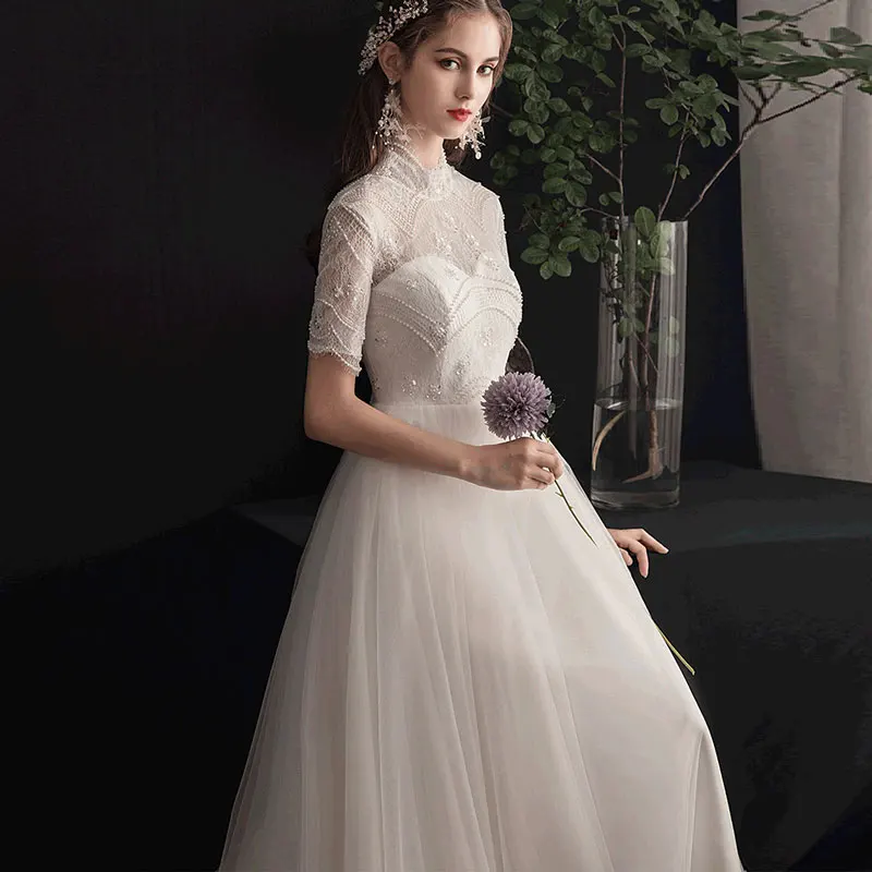 Lace Beading Vintage Wedding Dress Robe De Mariée Vestido De Noiva Party Gowns свадебное платье A-line Robe De Mariage