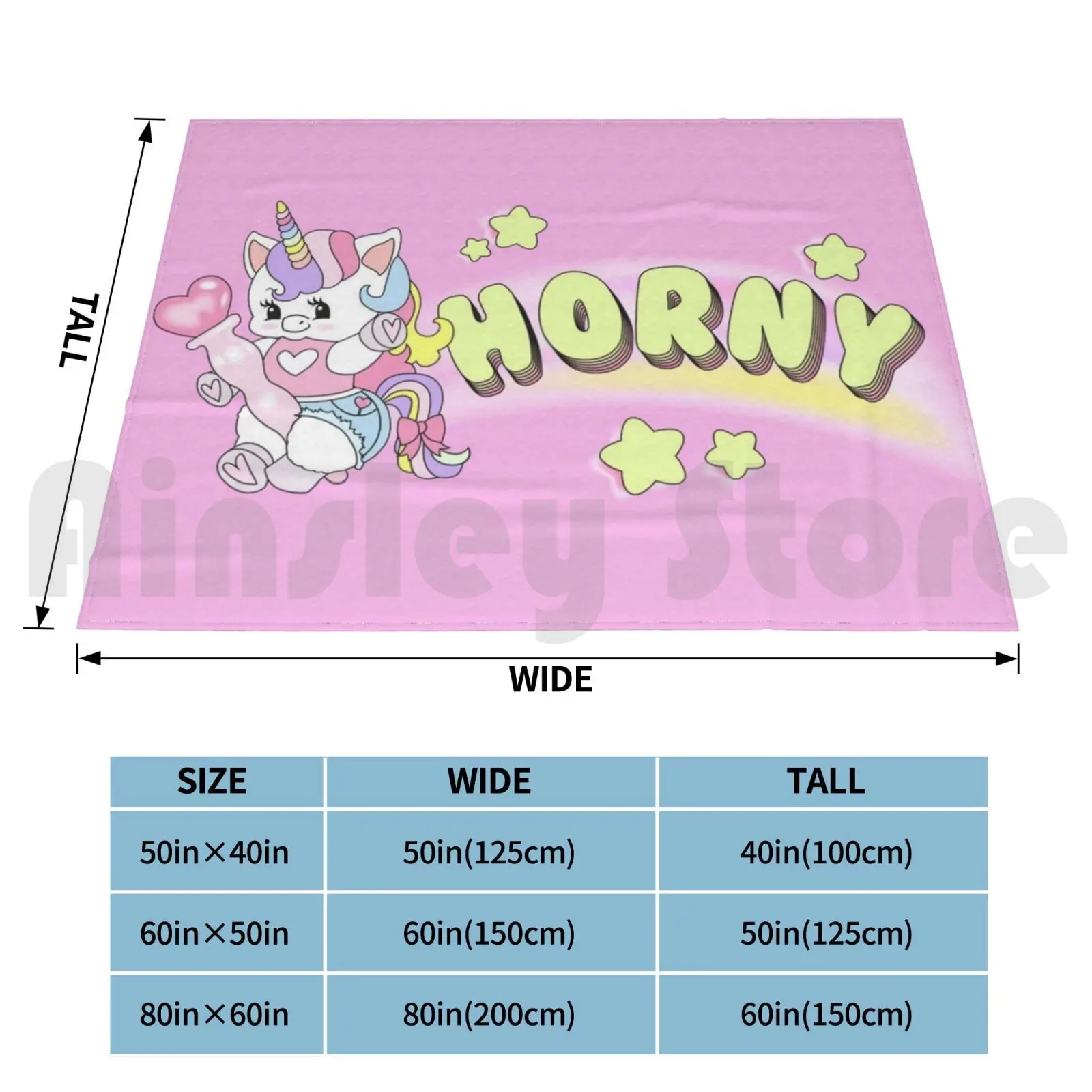 Horny Unicorn Blanket Fashion Custom Horny Unicorn Kawaii Cute Rainbow Stars Moon Sex Sex Toys Goth Pastel Neon Metal Punk