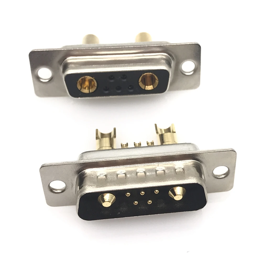 1PCS 7W2 30A Gold plated MALE FEMALE high current CONNECTOR D-SUB adapter solder type 5+2 plug jack high power 7 Power Position