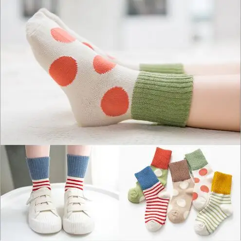 5Pairs Pack autumn winter new horizontal stripes dot striped socks princess socks 1-12 Year child girls socks