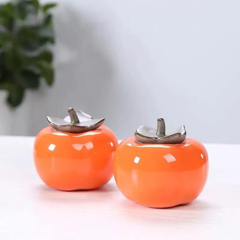 

Cute Persimmon Shaped Tea Sealed Cans Mini Wedding Candy Box Kitchen Decor Spices Jars Coffee Powder Container Tank Tea Caddy