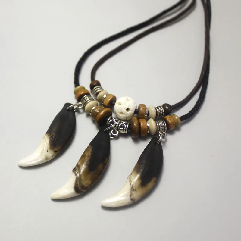 Wolf teeth Necklace True Three teeth Indian Ethnic Jewelry Retro Personality Accessories