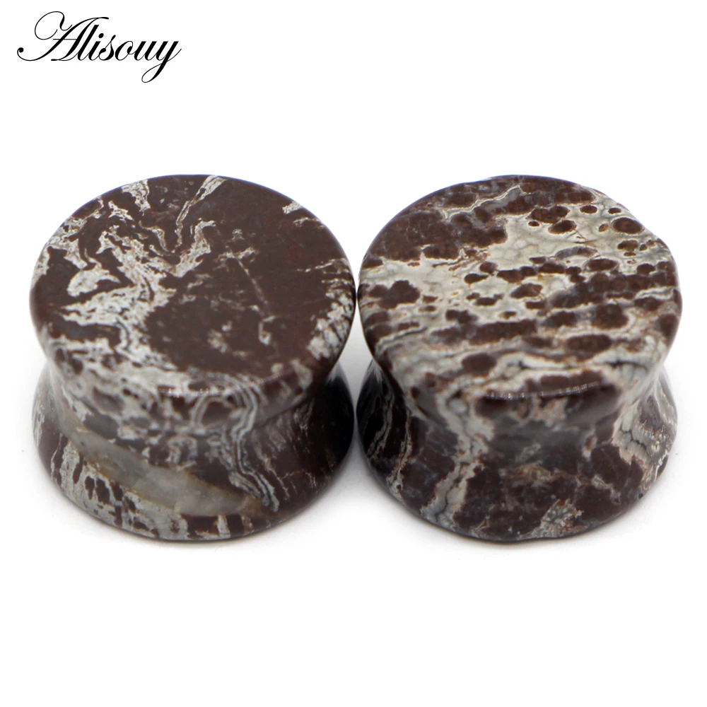 Alisouy 2PCS Natural Stone  Ear Expanders Ear Plugs Flesh Tunnels Gauges 6mm-16mm ear Stretchers Taper Body Piercing Jewelry