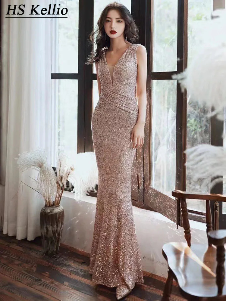 

Mother-of-the-Bride-Dress Gold Color Double Vneck Mermaid Mother Formal Party Dresses 2020