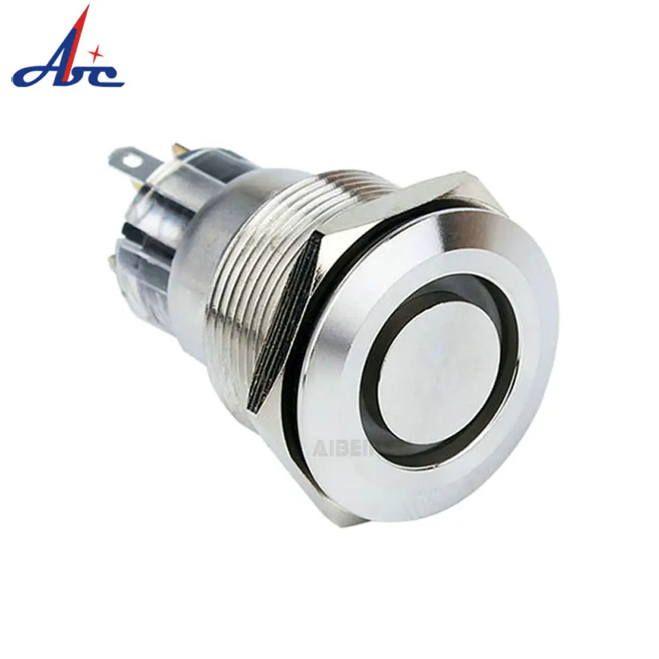 22mm IP67 Stainless Steel RGB Tri-Color Led Illuminated Lighted Normally Closed Normally Open SPST Pin Terminal Electric Switch