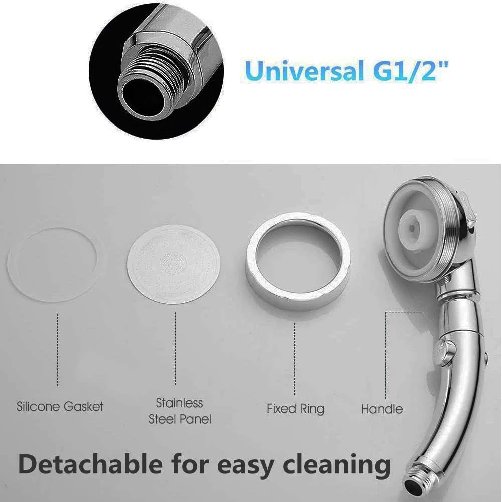 3 Modes Shower Head High Pressure Adjustable 360 Degrees Rotating with Stop Button Hose Water Saving Handheld Bathroom Shower