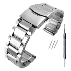 Stainless Steel Watch Strap Wrist Bracelet Silver Color Metal Watchband with Folding Clasp for Men Women 20/22/24mm