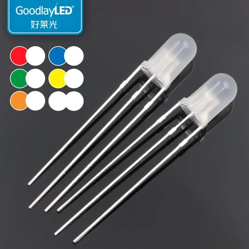 1000PCS 5mm ROUND led 3-PIN WHITE Bicolor RED WHITE BLUE And GREEN Difffused  Co Catehode or Anode DIP LED