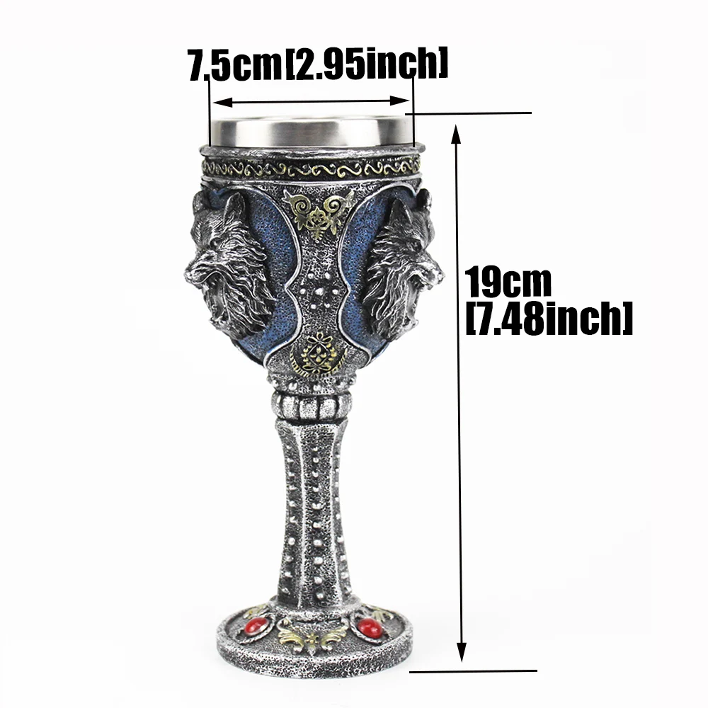 Resin Wolf Head Wine Goblet Wine Glass Stainless Steel Medieval 3D-Goblet for Men Father's Day Gifts & Halloween