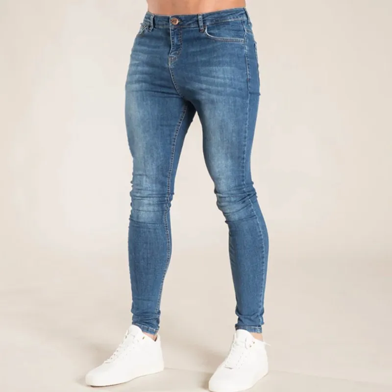 Elastic เอวกางเกงยีนส์ Skinny สีดำผู้ชาย Casual Streetwear Celana Joger กางเกงยีนส์ High Street Slim Fit แฟชั่น Denim กางเกง