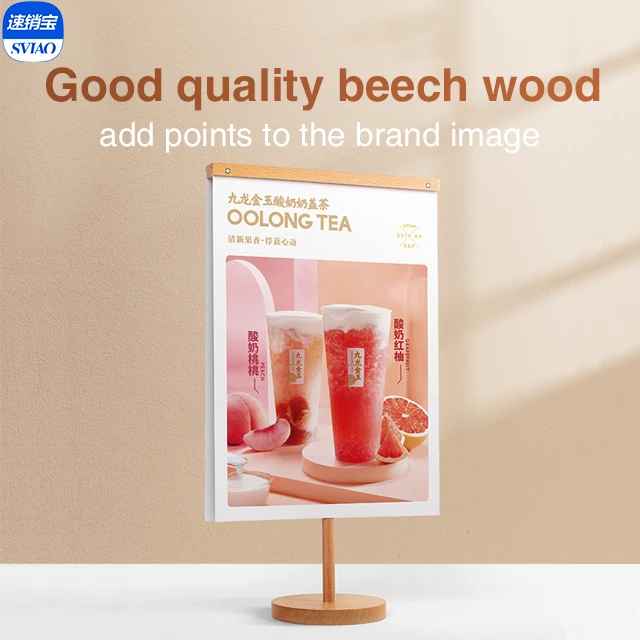 Store A3 High Quality Product Promotion Advertising Banners Poster Photo Beech Wood Menu Holder Board Frame Shelf Display Stand