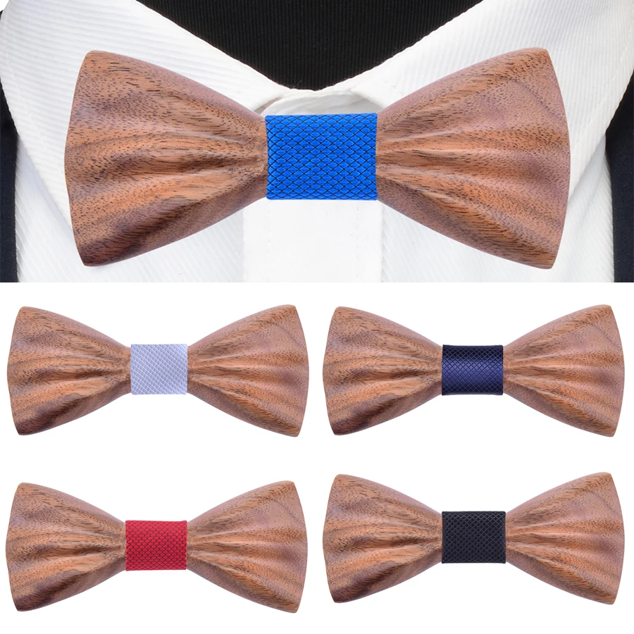 

New Walnut 3D Wooden Wood Bow Tie Fashion Handmade Paisley Solid Colorful Gravata Tie Ties For Mens Marry Bridegroom Accessories