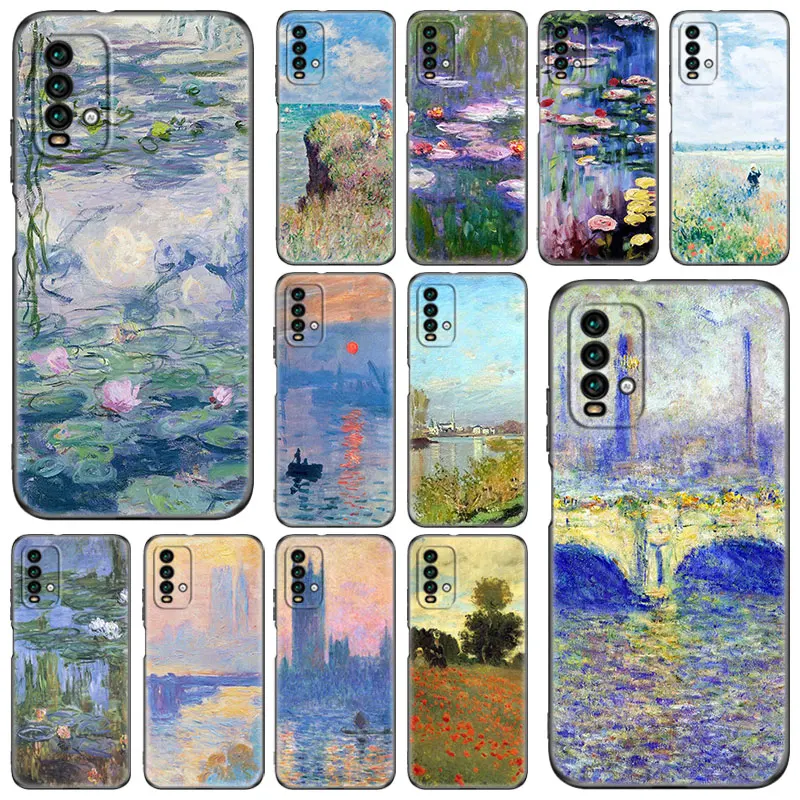 Claude Monet Garden Lotus Bridge Silicone Phone Case For Xiaomi Redmi Note 10 9 Pro Max 10s 9s 8 8A 7 Pro 9 9C 9A 9T 10T Cover