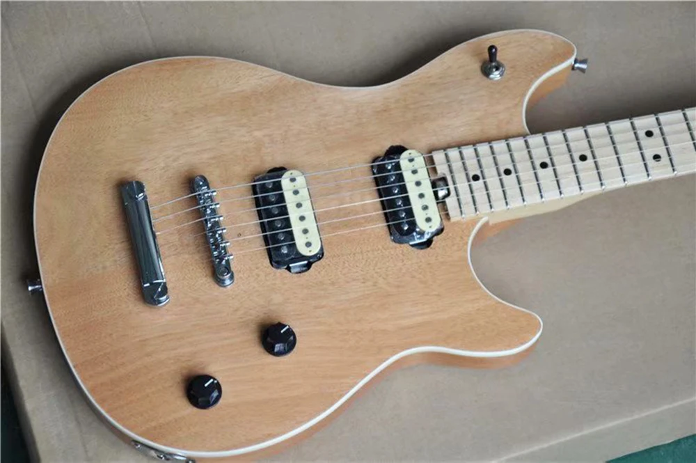 Factory Outlet-6 Strings Natural Wood Color Electric Guitar with Humbuckers Pickups,Maple Fretboard