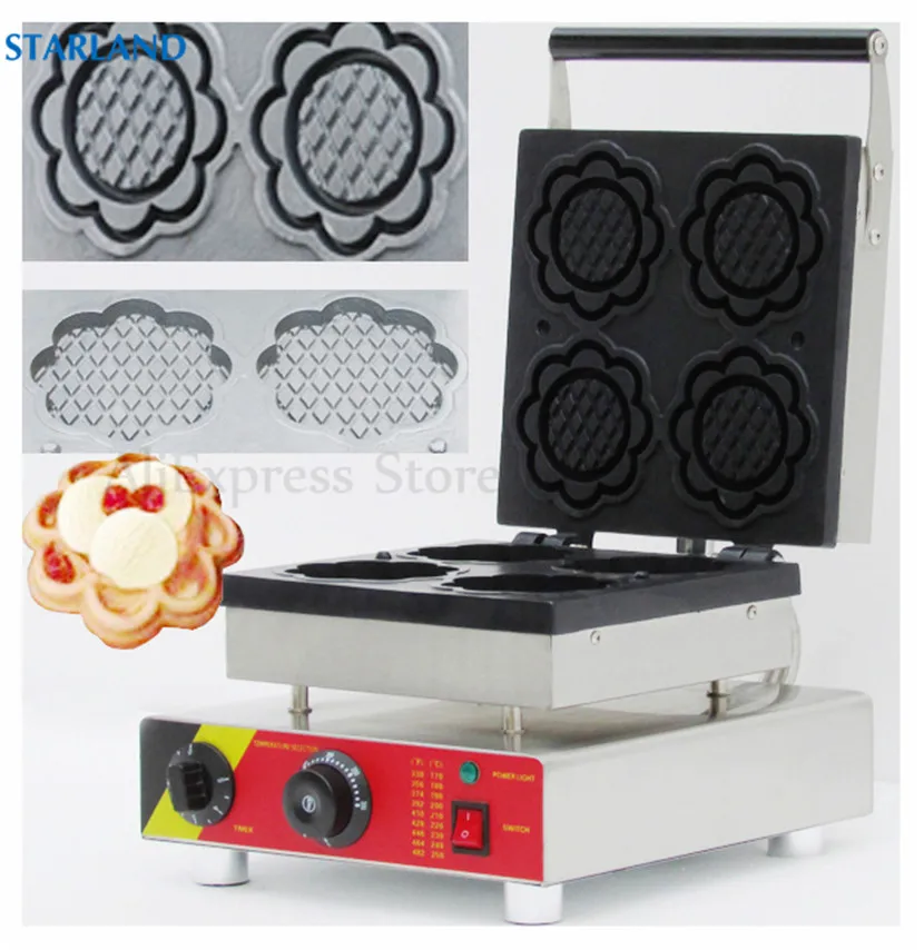 4 Macchina per cono a forma di ciotola per waffle commerciale a forma di fiore carino Macchina per snack antiaderente 220v/110v
