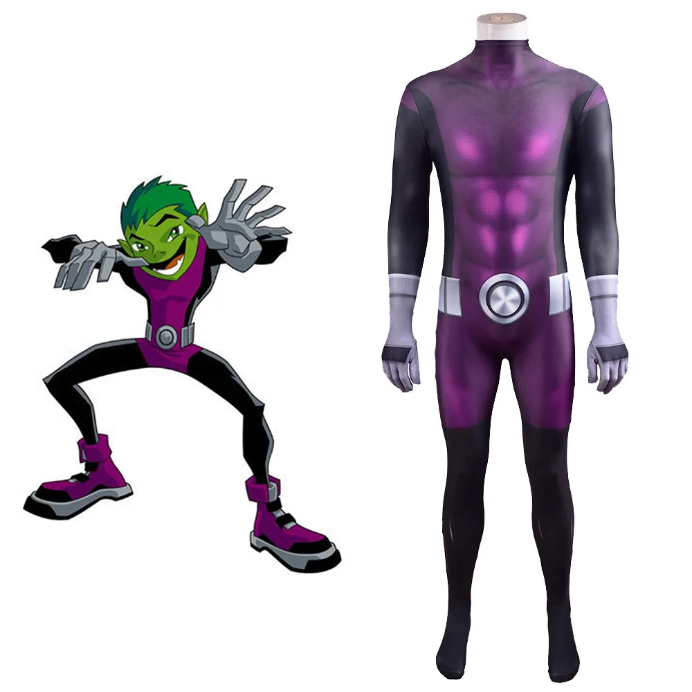 SuperHero Titans Attack Beast Boy Costume Cosplay Spandex Zentai Jumpsuit Bodysuit Disfraces De Halloween Costume for Adult/kid