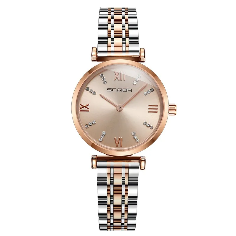 

Fashion Sanda Full Seel Women Watch Charming Crystals Decoration Roman Numeral Dial Premium Quartz Movement Relogio Feminino