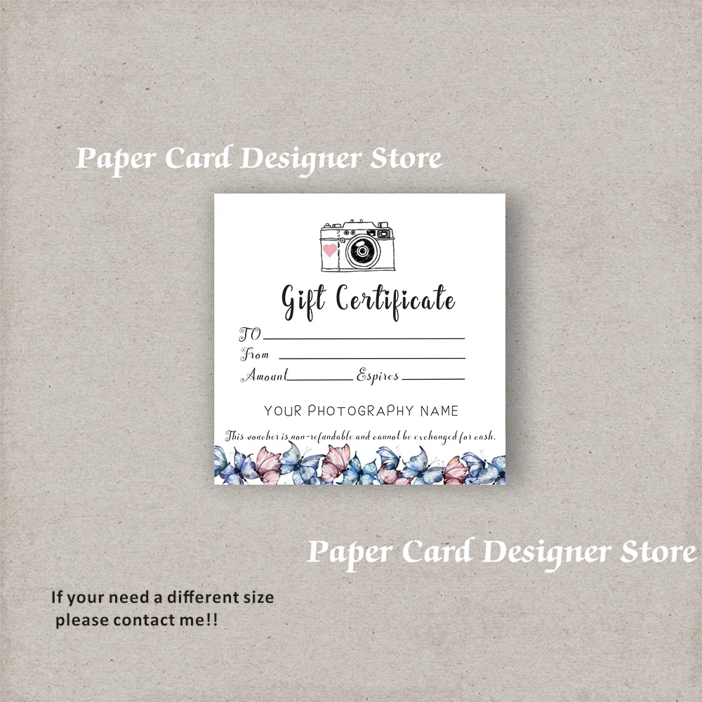 Customized Small Photography Gift Certificate Personalized For Customers Voucher ADD LOGO Gifts Modern Business Note Coupon