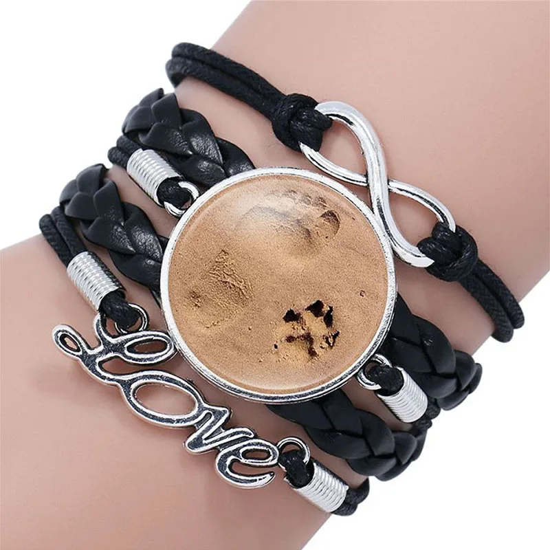 10PC Boy Dog Paws Print Glass Cabochon Bracelet Pet Dog Footprint Heart Charm Multilayer Leather Bracelets Jewelry Best