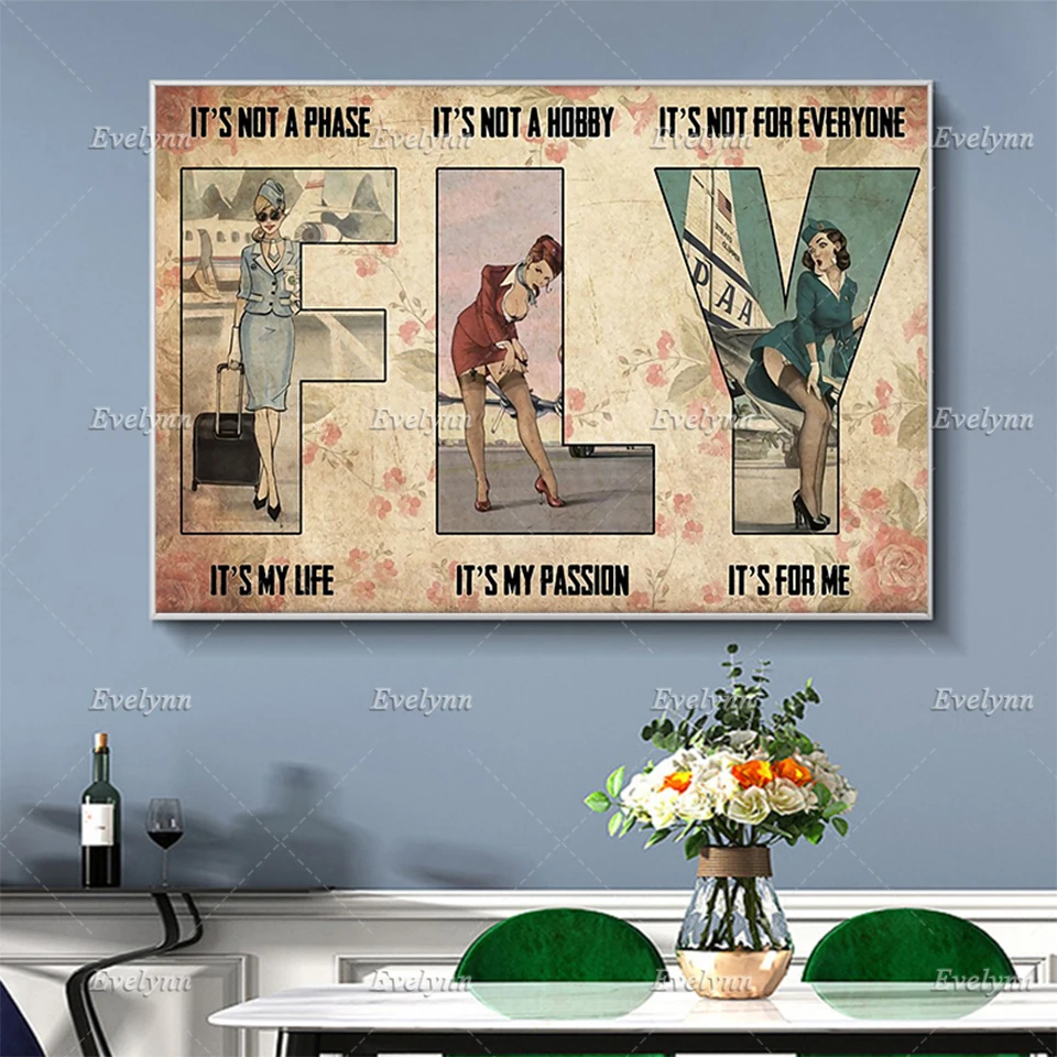 Flight Attendant Air Stewardess Poster It's Not A Phase It's My Life Wall Art Prints Home Decor Canvas UniqueGift Floating Frame