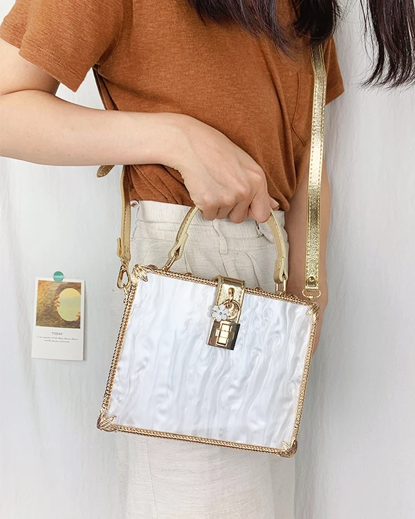 Luxury White Acrylic Box Party Handbag for Women Designer Purses Fashion Shoulder Bag Chic Wedding Evening Bag Top Handle Bags