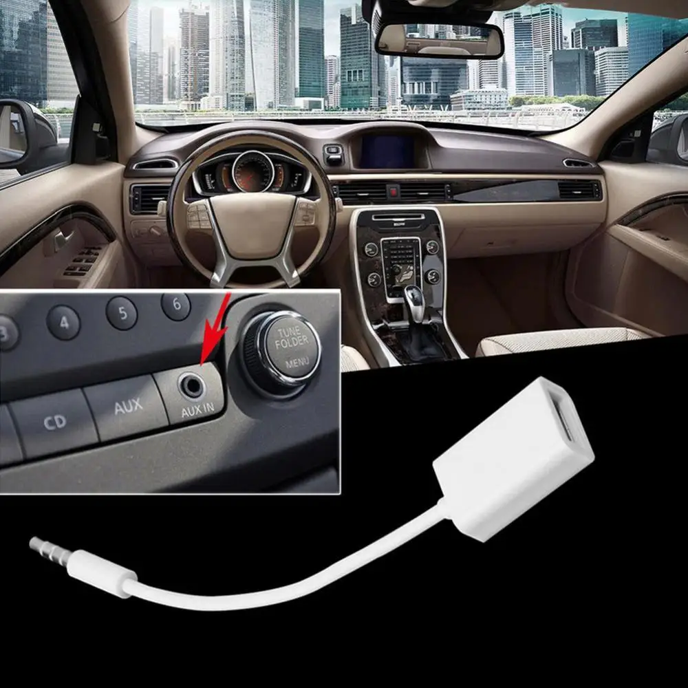 USB 2.0 Female to 3.5mm Male Plug AUX Audio Adapter Cable Converter for Car